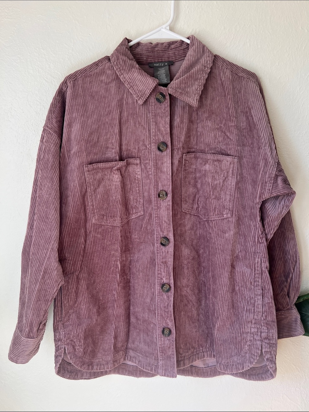 Matty M Corduroy Button-Up Jacket in Dusty Mauve